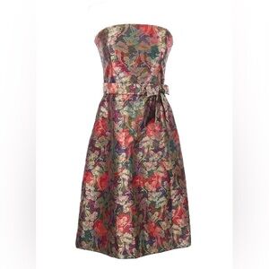NWOT David Meister Metallic Floral Jacquard Midi Brocade Dress Size 2